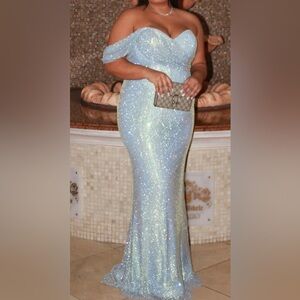 Portia and Scarlett - Blue Crystal Mesh Corset Evening Gown